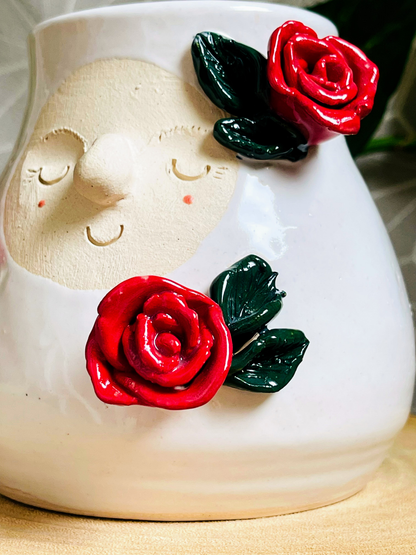 bellied vase: snow & roses