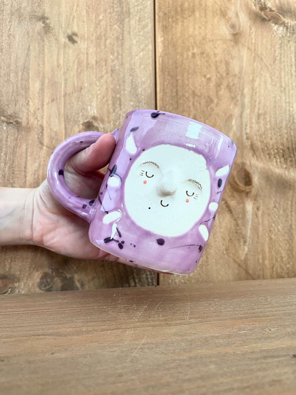 big hug mug: purple splatters