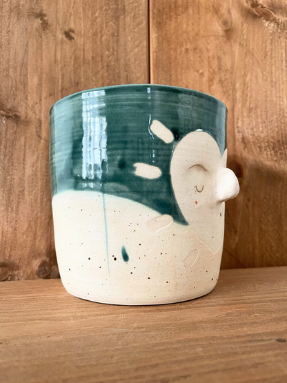 large pot: speckled ivory/forest