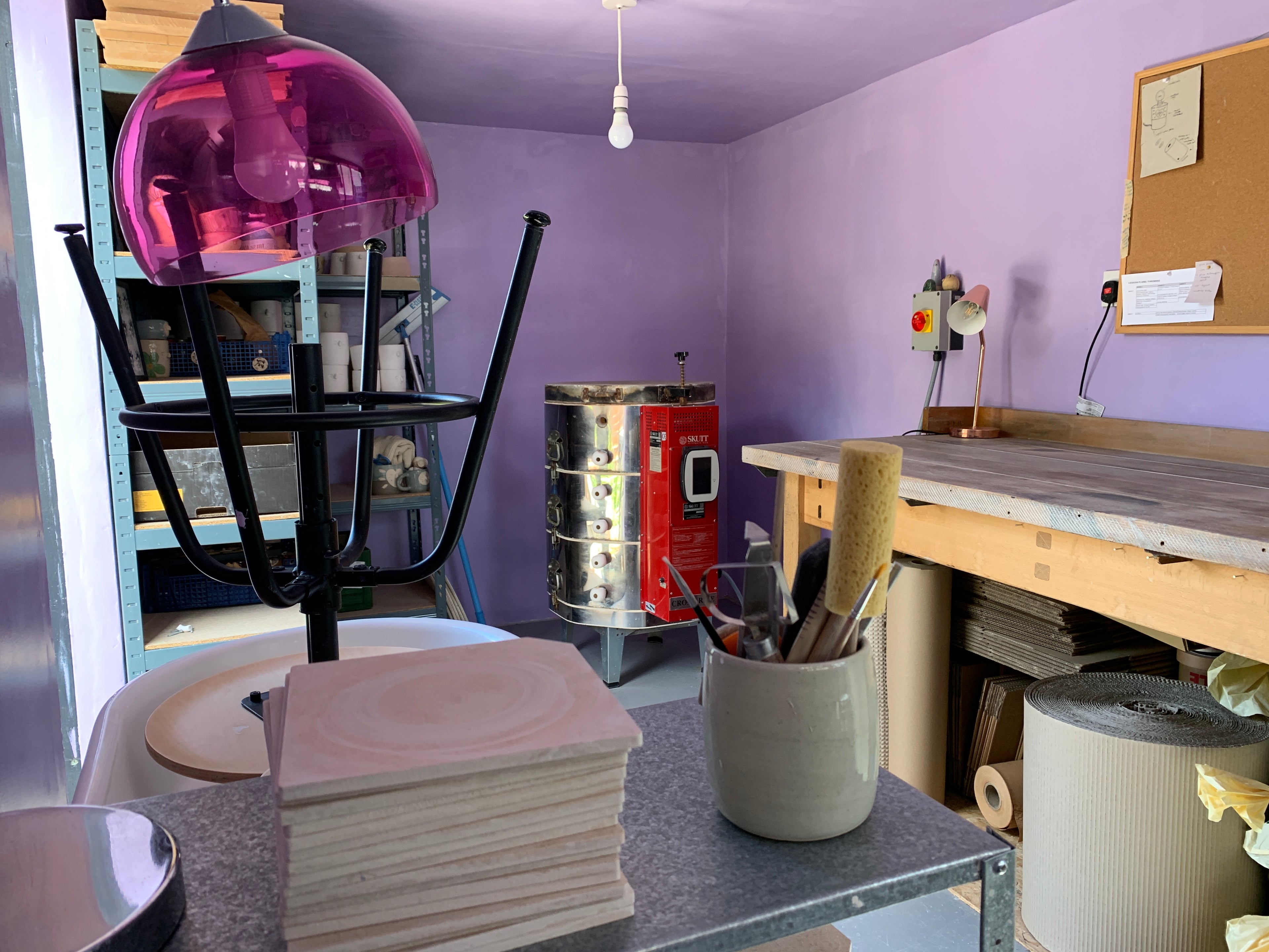 load video: lizzie gives a walkaround tour of her studio, showing the different aspects of her working space. it&#39;s a small but bright space!