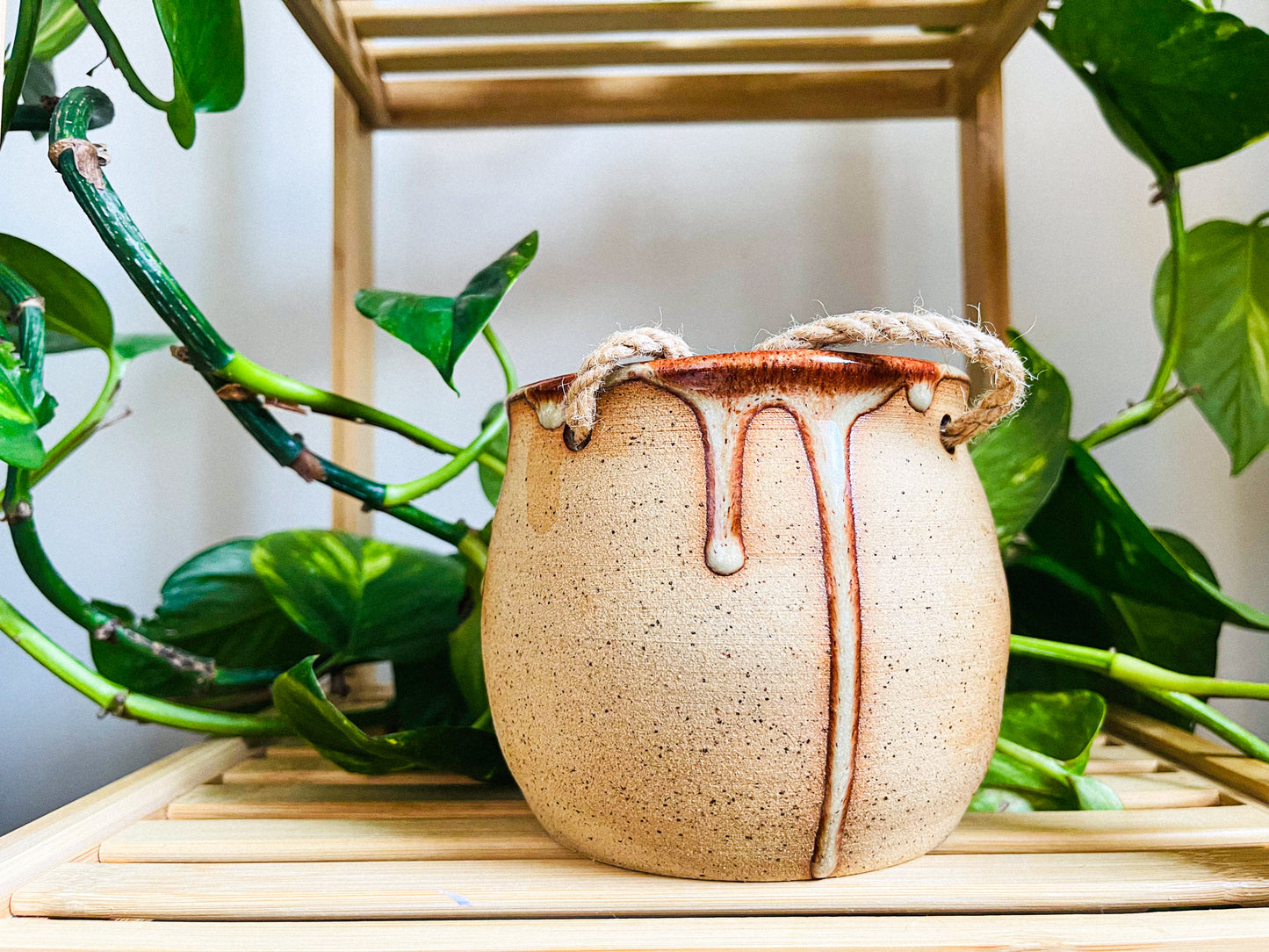 hanging planter: sepia drips