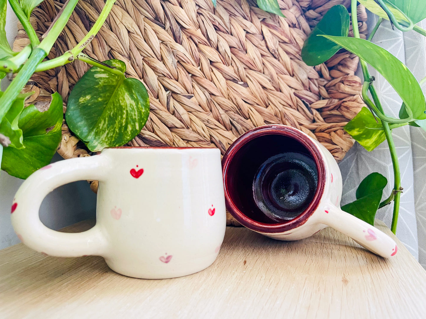 pair of heart mugs: red