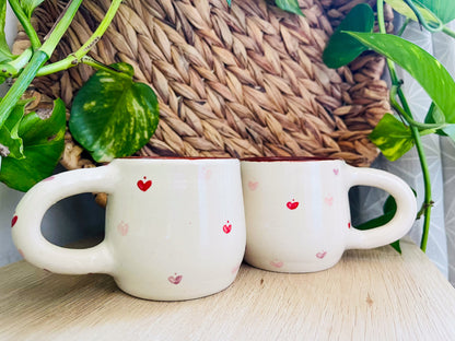 pair of heart mugs: red
