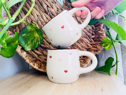 pair of heart mugs: red