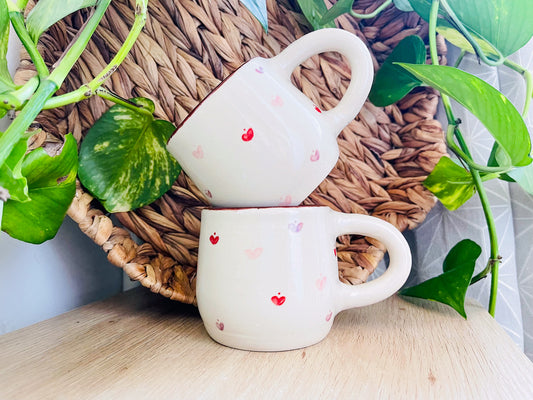 pair of heart mugs: red